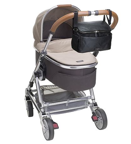 Storksak Pram Organiser - Leather - Alyssa - Black/Gunmetal Storksak Pram Organiser - Leather - Alyssa - Black/Gunmetal