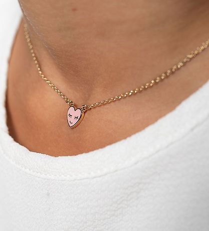 Rosajou Halsband - Guld m. Hjärta - Rosa