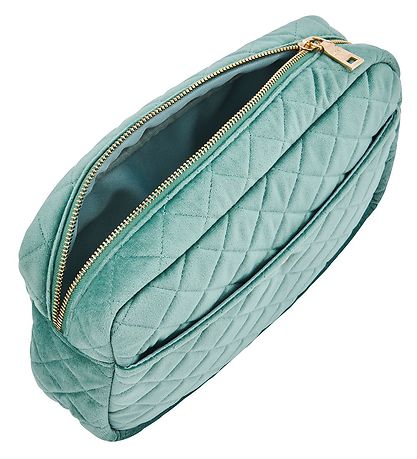 Fan Palm Toiletry Bag - Large - Quilted Velvet - Mint Green Fan Palm Toiletry Bag - Large - Quilted Velvet - Mint Green