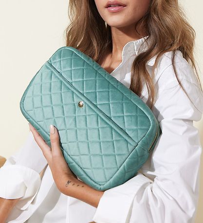 Fan Palm Toiletry Bag - Large - Quilted Velvet - Mint Green Fan Palm Toiletry Bag - Large - Quilted Velvet - Mint Green
