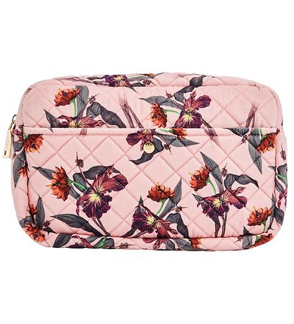 Fan Palm Toiletry Bag - Large - Quilted Velvet - Rose Hibiscus Fan Palm Toiletry Bag - Large - Quilted Velvet - Rose Hibiscus