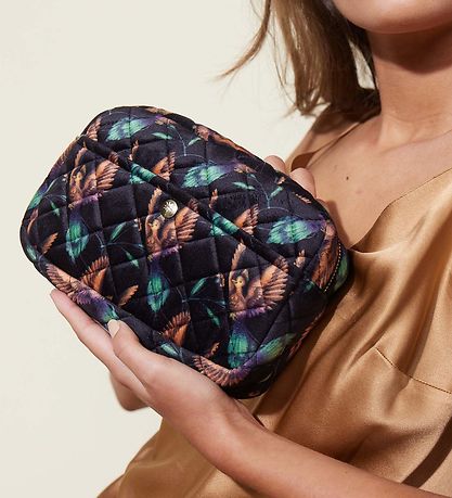 Fan Palm Toiletry Bag - Medium+ - Quilted Velvet - Black Humming