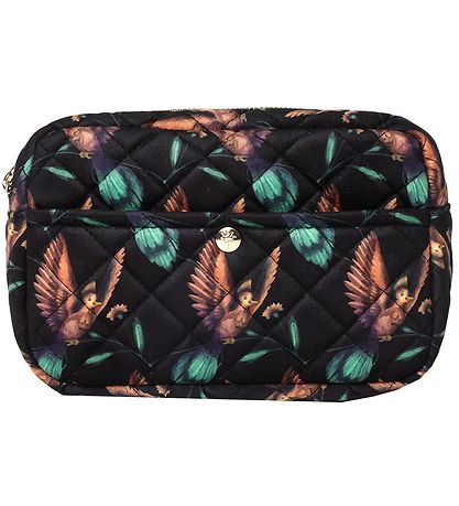 Fan Palm Toiletry Bag - Medium+ - Quilted Velvet - Black Humming