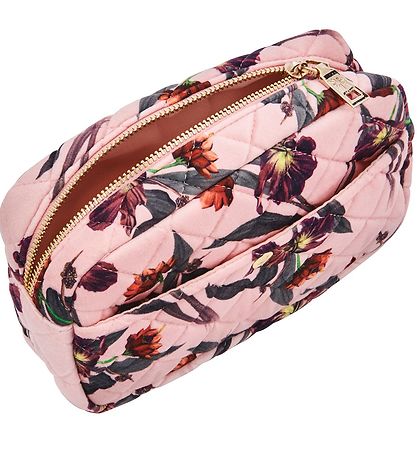 Fan Palm Toiletry Bag - Medium+ - Quilted Velvet - Rose Hibiscus Fan Palm Toiletry Bag - Medium+ - Quilted Velvet - Rose Hibiscus