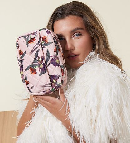 Fan Palm Toiletry Bag - Medium+ - Quilted Velvet - Rose Hibiscus Fan Palm Toiletry Bag - Medium+ - Quilted Velvet - Rose Hibiscus