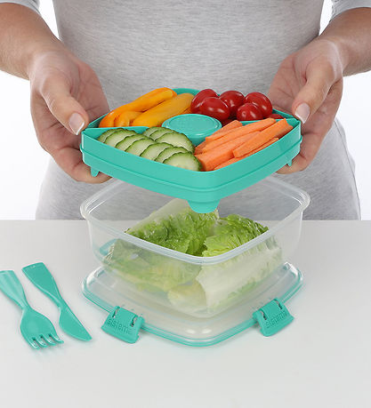 Boîte à Repas av. Accessoires Sistema - Salad - 1.1 L - Turquois Boîte à Repas av. Accessoires Sistema - Salad - 1.1 L - Turquois