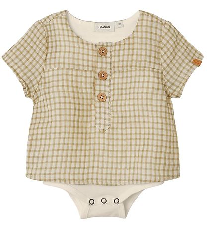 Lil' Atelier Shirt Bodysuit s/s - NbmHanson - Sage w. Checs