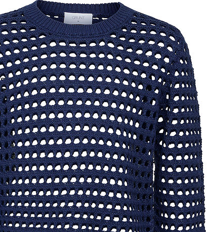 Grunt Blouse - Cropped - Knitted - Pontinha - Dark Blue w. Point