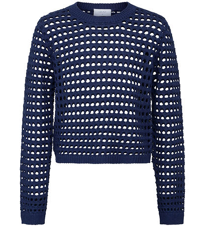 Grunt Blouse - Cropped - Knitted - Pontinha - Dark Blue w. Point