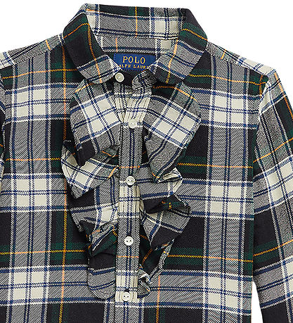 Polo Ralph Lauren Overhemd - Crème/Groen Geruit m. Ruches