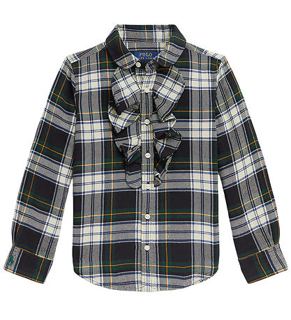 Polo Ralph Lauren Overhemd - Crème/Groen Geruit m. Ruches