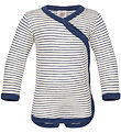 Engel Wrap Bodysuit l/s - Wool/Silk - Natural/Navy Blue Engel Wrap Bodysuit l/s - Wool/Silk - Natural/Navy Blue