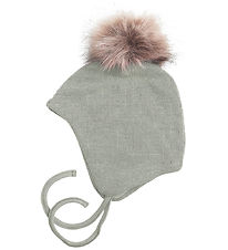 Racing Kids Beanie - Wool/Cotton - Light Seagrass w. Pom-Pom Racing Kids Beanie - Wool/Cotton - Light Seagrass w. Pom-Pom