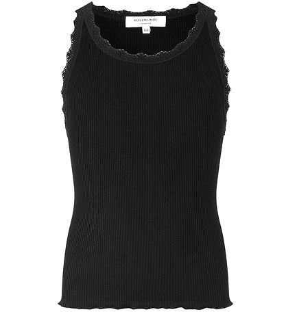 Rosemunde Top - Silk/Cotton - Rib - Black w. Lace