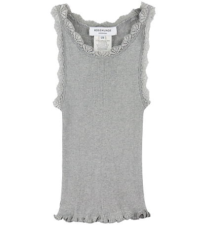 Rosemunde Top - Silk/Cotton - Rib - Light Grey Melange w. Blonde