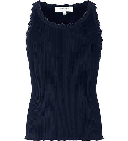 Rosemunde Top - Silk/Cotton - Rib - Navy w. Lace