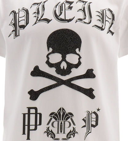 Philipp Plein T-shirt - White w. Black/Rhinestone