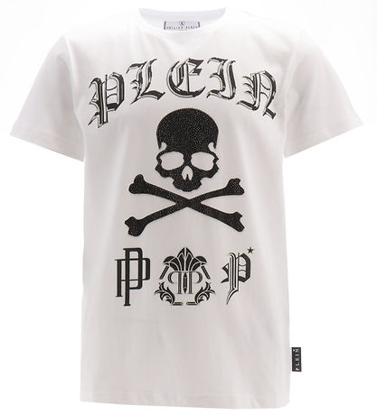 Philipp Plein T-shirt - White w. Black/Rhinestone