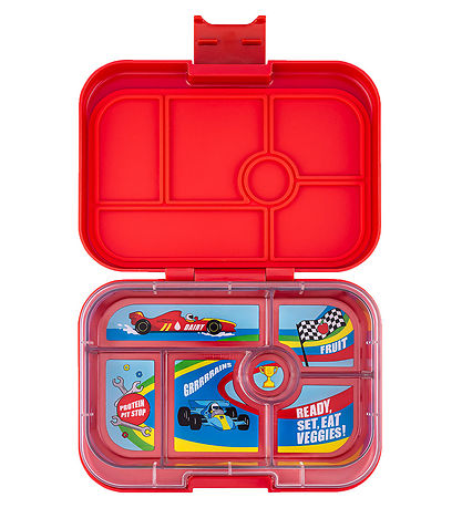 Yumbox Lunchbox w. 6 Rum - Bento Original - Roar Red - Race Cars