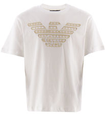 Emporio Armani T-shirt - White/Beige w. Logo Emporio Armani T-shirt - White/Beige w. Logo