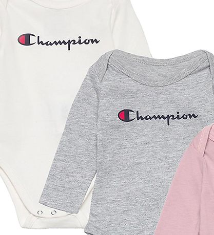 Champion Bodysuit l/s - 3-Pack - Dusty Rose/Grey Melange/White