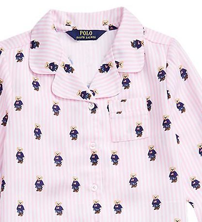 Polo Ralph Lauren Pyjama Set - White/Pink Striped w. Soft Toys Polo Ralph Lauren Pyjama Set - White/Pink Striped w. Soft Toys