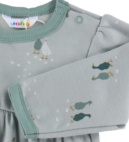 Joha Dress - Wool/Cotton - Dusty Green w. Geese
