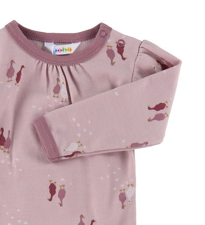 Joha Bodysuit l/s - Wool/Cotton - Light Bordeaux w. Geese