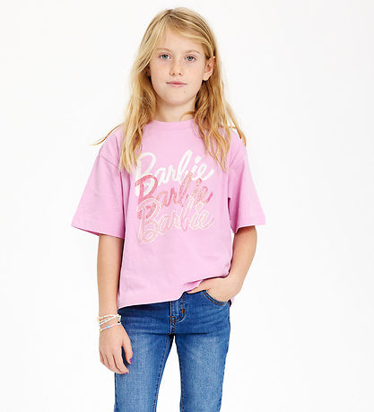 The New T-skjorte - TnBarbie - Boxy - Pastel Lavender m. Trykk