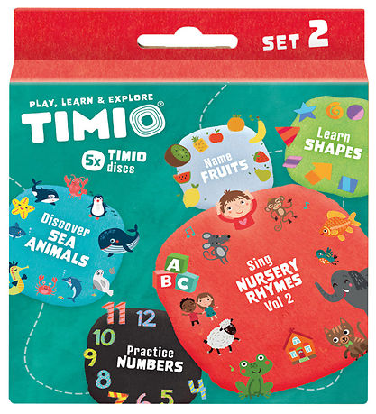 TIMIO Disc sett 2 - Barnesanger, Sjødyr, Tall, Former og Frukt