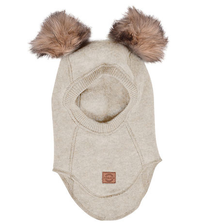 Mikk-Line Balaclava - Wool - Melange Offwhite w. Pom-Pom