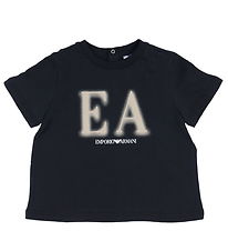 Emporio Armani T-shirt - Navy/Beige w. Print Emporio Armani T-shirt - Navy/Beige w. Print