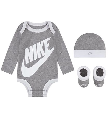 Nike Gift Box - Booties/Beanie/Bodysuit l/s - Gårmeléret/White Nike Gift Box - Booties/Beanie/Bodysuit l/s - Gårmeléret/White