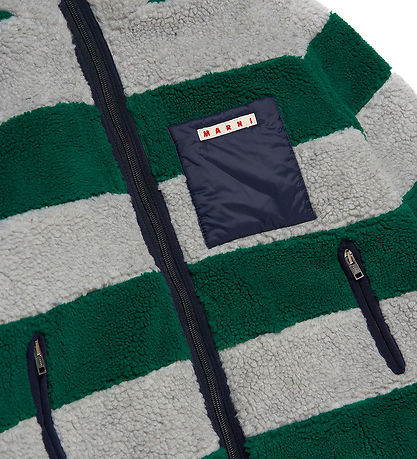 Marni Fleece Jacket w. Lining - Grey Melange/Green Striped w. Na