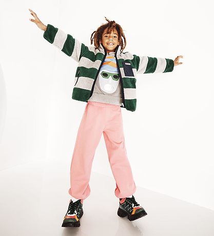 Marni Fleece Jacket w. Lining - Grey Melange/Green Striped w. Na