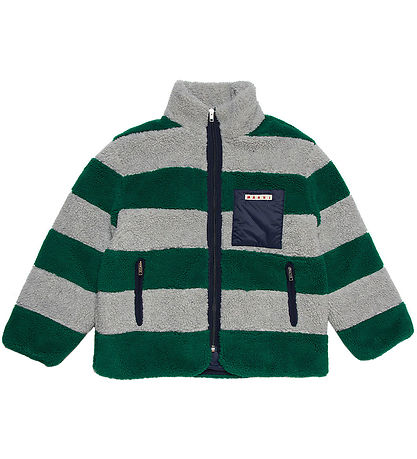Marni Fleece Jacket w. Lining - Grey Melange/Green Striped w. Na
