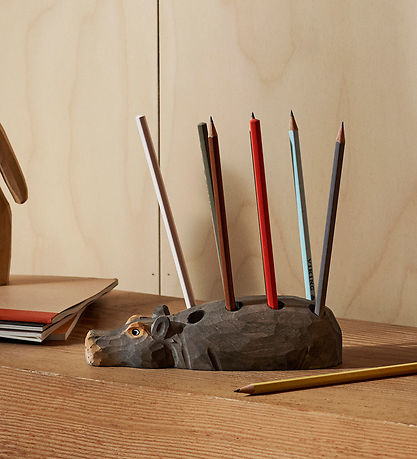 ferm Living Pencil holder - Hippo - 19x7x4.5 cm - Hand-carved Wo
