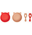 Liewood Geschirr-Set - Silikon - 4 Teile - Evan - CAT Apple Rot/ Liewood Geschirr-Set - Silikon - 4 Teile - Evan - CAT Apple Rot/