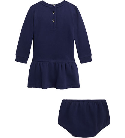 Polo Ralph Lauren Kleid m. Bloomers - Navy m. Kuscheltier Polo Ralph Lauren Kleid m. Bloomers - Navy m. Kuscheltier
