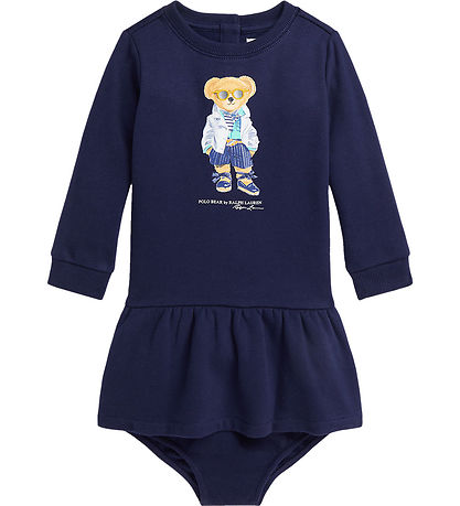 Polo Ralph Lauren Kleid m. Bloomers - Navy m. Kuscheltier Polo Ralph Lauren Kleid m. Bloomers - Navy m. Kuscheltier