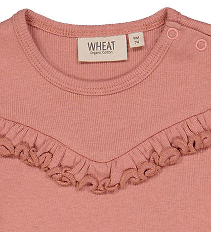 Wheat Bodysuit s/s - Rib - Old Rose w. Ruffle Wheat Bodysuit s/s - Rib - Old Rose w. Ruffle