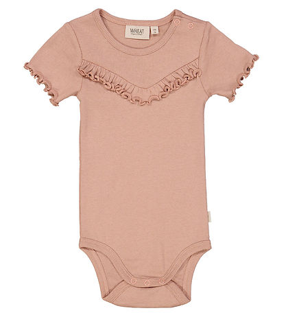 Wheat Bodysuit s/s - Rib - Rose Down w. Ruffle