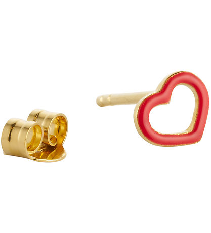 Design Letters 귀걸이 - 1 개 - 레드 하트 - 18K 골드 도금