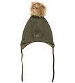Minymo Beanie - Wool/Cotton - Olive Night w. Faux Fur Minymo Beanie - Wool/Cotton - Olive Night w. Faux Fur