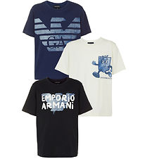 T-shirts Emporio Armani - 3 Pack - Bleu/Blanc/Marine av. Imprimé