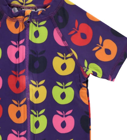 Småfolk Coverall Swimsuit - UV50+ - Purple Heart w. Retro Apples