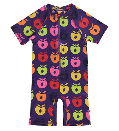 Småfolk Coverall Swimsuit - UV50+ - Purple Heart w. Retro Apples