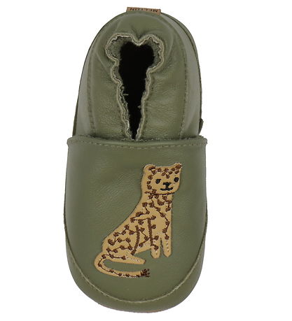 Melton Leren Slippers - Gedroogd Herb m. Leopard