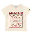 Moncler T-shirt - Cream/Red w. Embroidery Moncler T-shirt - Cream/Red w. Embroidery