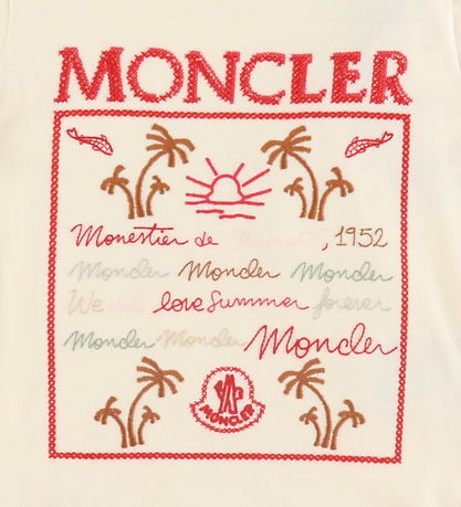 Moncler T-shirt - Cream/Red w. Embroidery Moncler T-shirt - Cream/Red w. Embroidery